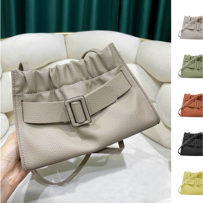 Real Leather Oversized Buckle Scrunchy Soft Ruched Clutch Shoulder bag Crossbody