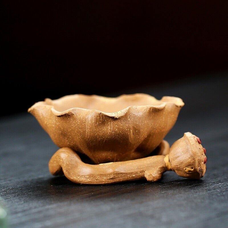 Handmade Artware Real Yixing Zisha Duan Clay Lotus Carved Tea Filter Net Holder