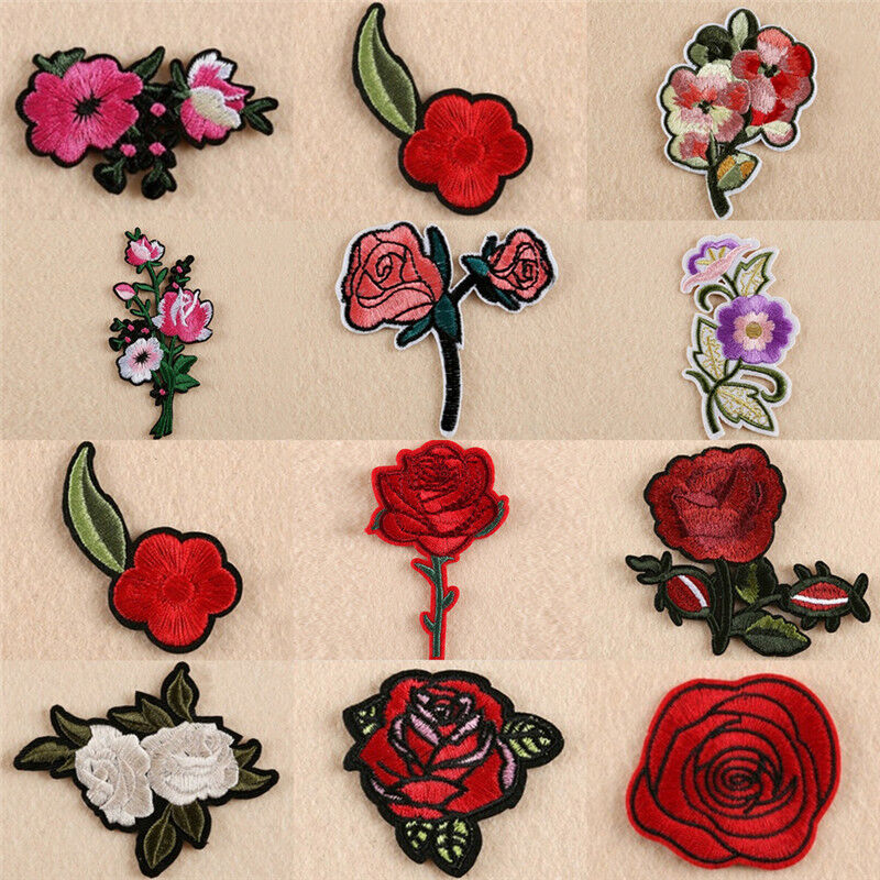 11X Embroidery Rose Flower Sew Iron on Patch on Badge Bag Jeans Applique CraY-ca