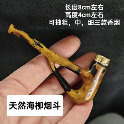 Natural Sea Willow Pipe Handmade Filter Cigarette Holder Detachable Gift