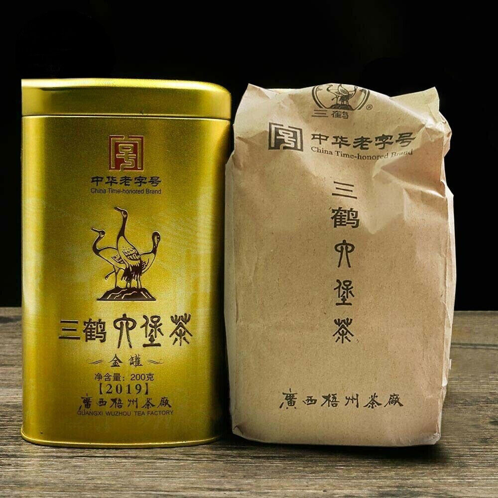 200g Hei Cha Golden Jar Three Cranes Loose Dark Tea Guangxi Liupao Box Tea