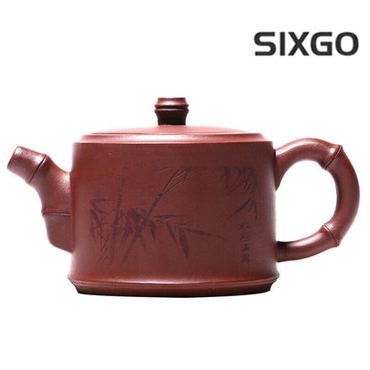 5.7"Collect Chinese Yixing Zisha Pottery Purple Clay 250ML Mesh Bamboo Teapot 竹段
