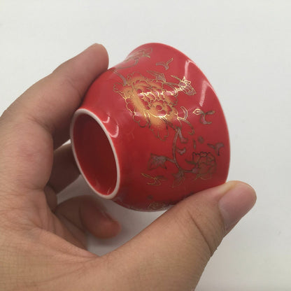 2pcs/lot Wedding Tea Cup Peony Print Red Small Volume Personal Cup For Pu'er Tea
