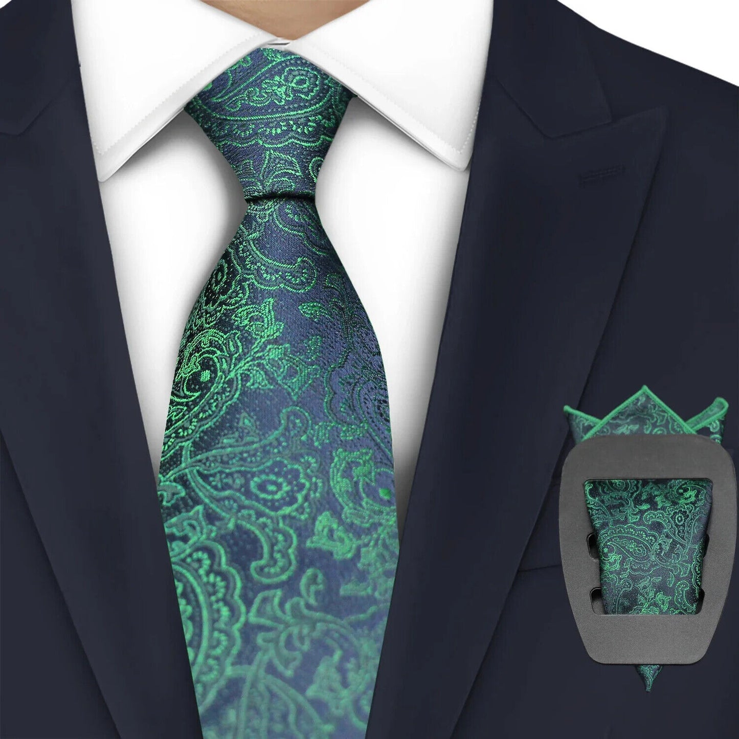Men Necktie 2Pcs Jacquard Woven Paisley Tie Handkerchief Business Party Wear 7cm
