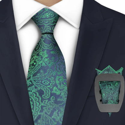 Men Necktie 2Pcs Jacquard Woven Paisley Tie Handkerchief Business Party Wear 7cm