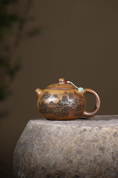 Xishi Pot Real Yixing Zisha Duan Clay Hand Carved Master Pot 9 Infuser Holes New