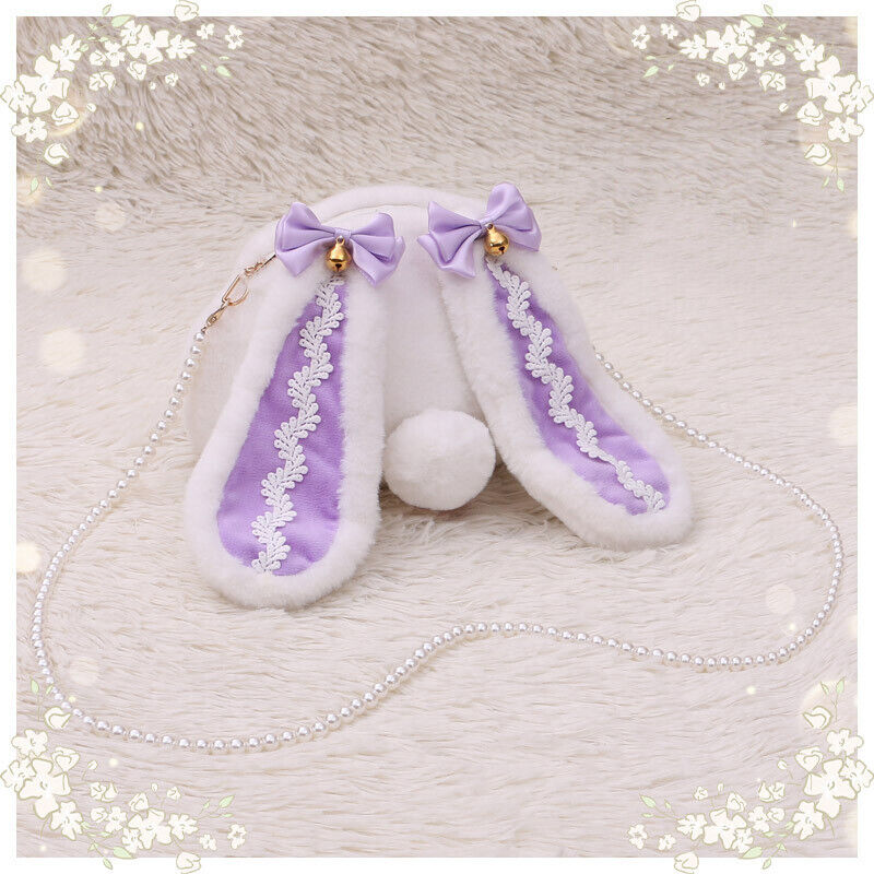 Lolita Kawaii Crossbody Bag Furry Cute Rabbit Bunny Ear Pearl Shoulder Hand Bag