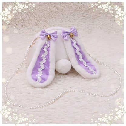 Lolita Kawaii Crossbody Bag Furry Cute Rabbit Bunny Ear Pearl Shoulder Hand Bag
