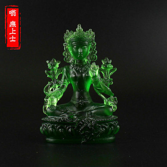 Tibetan Buddhism Hand Made Liuli Colored Glaze Statue Green