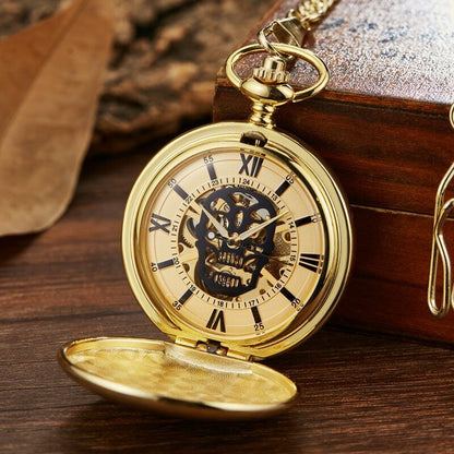 Retro Hand Wind Mechanical Pocket Watch With Fob Chains Men Hollow Skeleton Dial