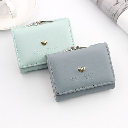 Small Wallet Loving Heart Short Wallet Card Holder Coin Purse Clutch Bags Hasp