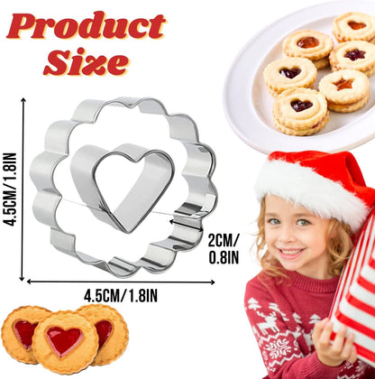 9 Pcs Mini Linzer Cookie Cutters Set, Stainless Steel - Christmas Tree, Gingerbr
