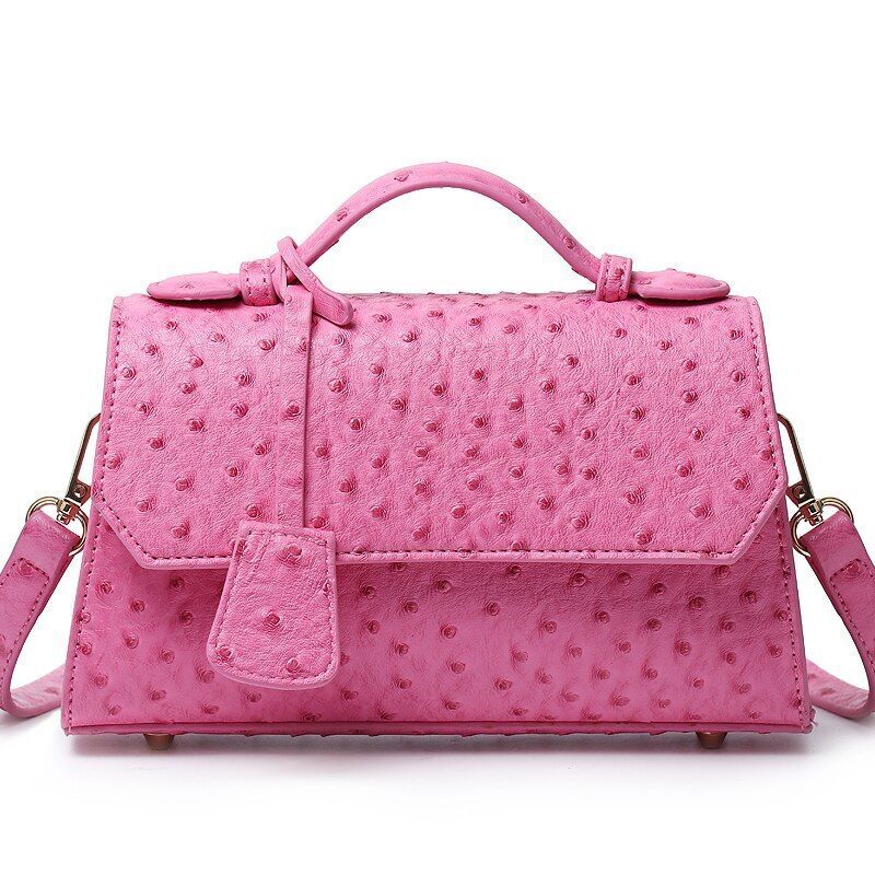 Customized Ostrich Leather Bag Shoulder Bag Pink Crossbody Purse Polyester Pouch
