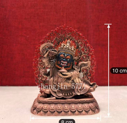 10CM Copper Statue Blessing Black Robe Two Arms Mahakala Protector Buddha