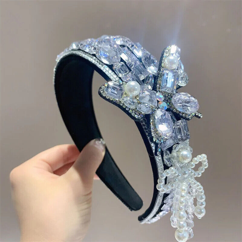 Women Headband Vintage Baroque Flower Big Diamond Luxury Fashion Party Hairbands