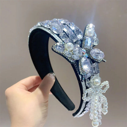 Women Headband Vintage Baroque Flower Big Diamond Luxury Fashion Party Hairbands