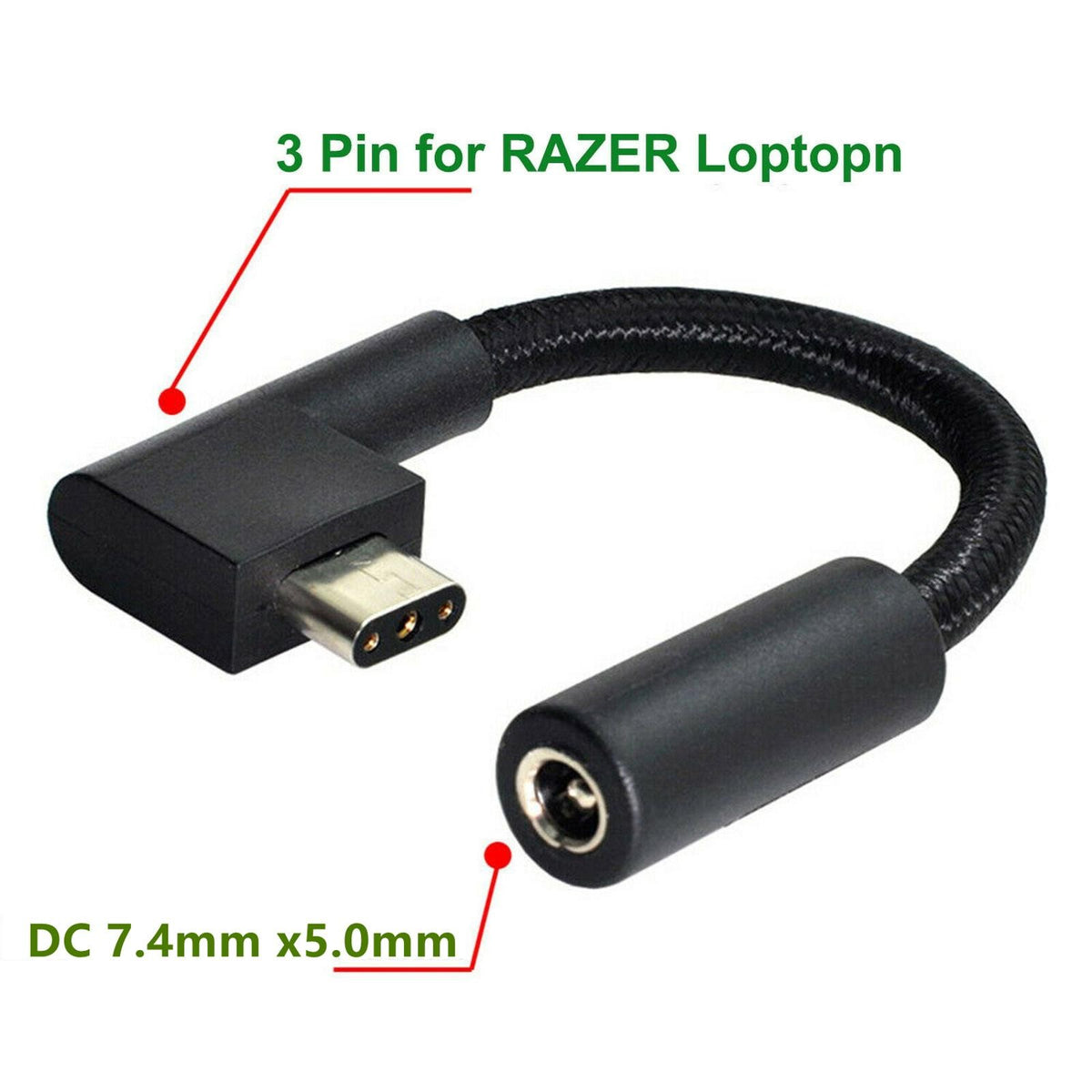 DC 7450 Tip to 3Pin Power Adapter Laptop Changing Converter Cable Line For Razer