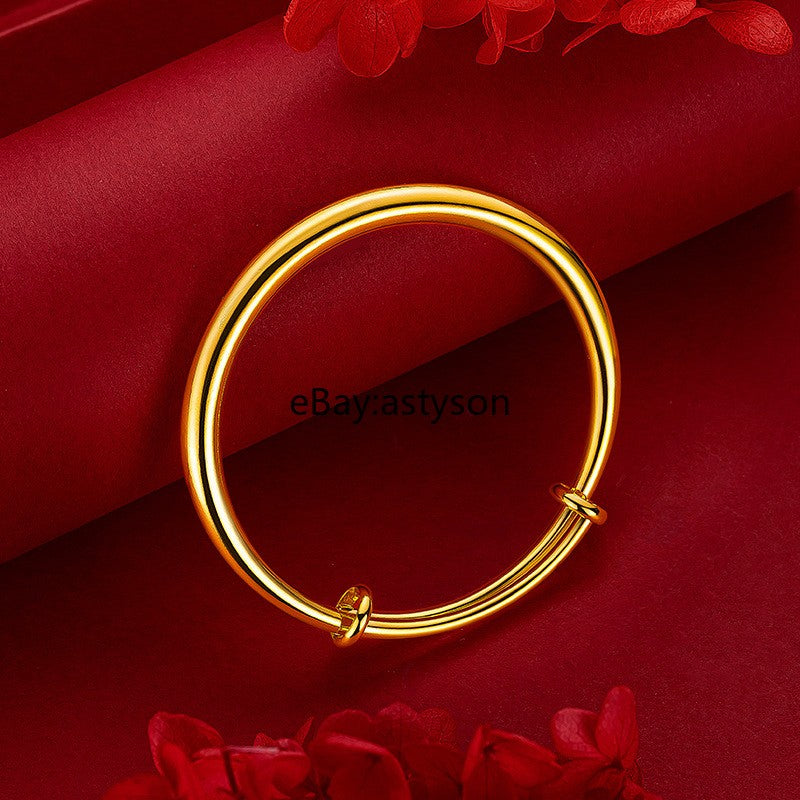 Solid Smooth Push-pull Round Rod 24K Gilding Yellow GP Bracelet Jewelry