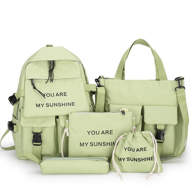 4 Pcs Set Women Backpack Laptop School Bags College Student Book Bag Rucksack