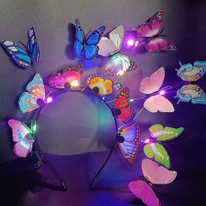 Headband 3 Light Modes LED Glow Butterfly Flower Branch Party Costumes Headdress