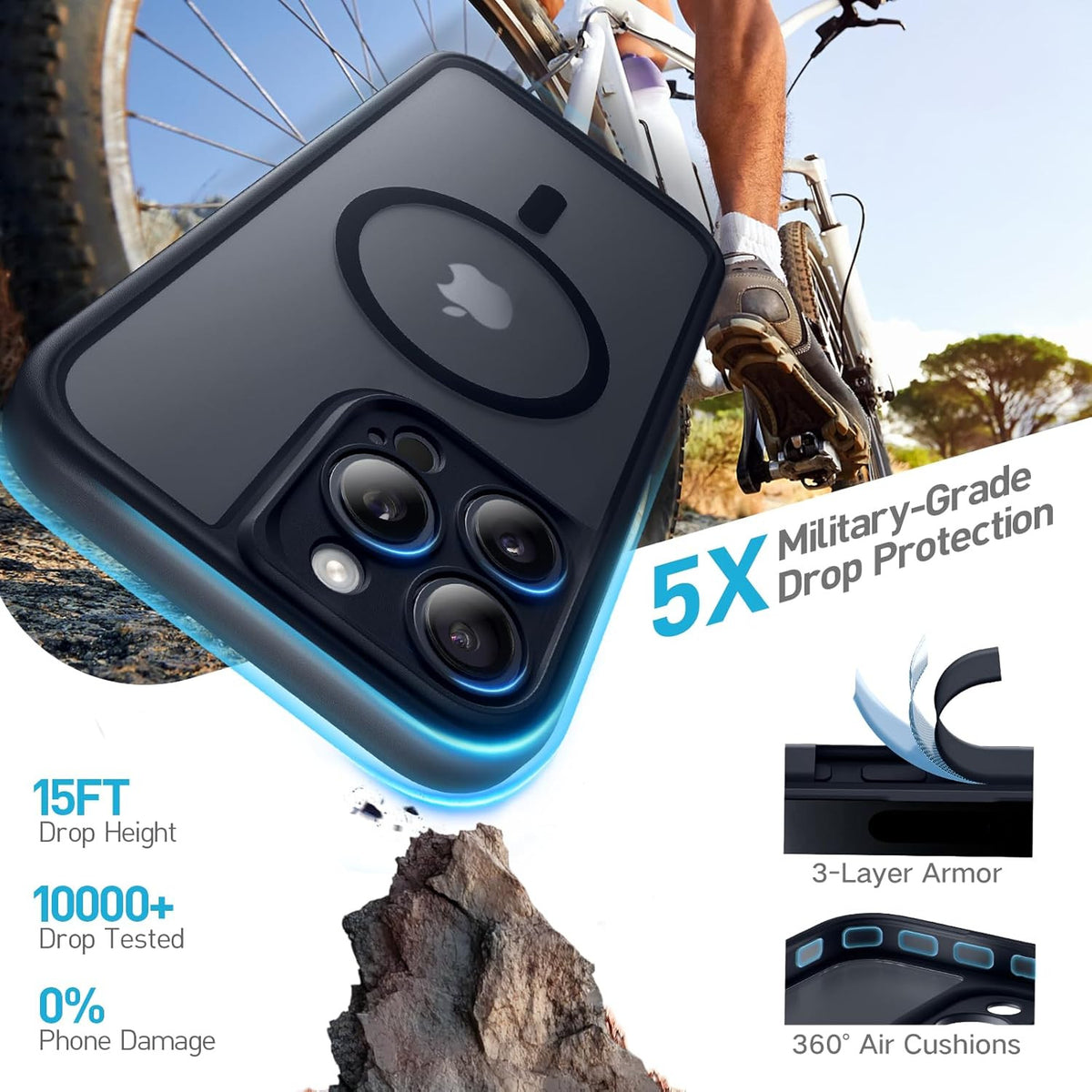 Magnetic for Iphone 16 Pro Max Case Black - Full Camera Protection Shockproof Ph
