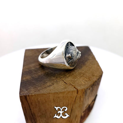 Vintage Cat Relief Ring Adjustable Open Silver Plated Pet Jewelry
