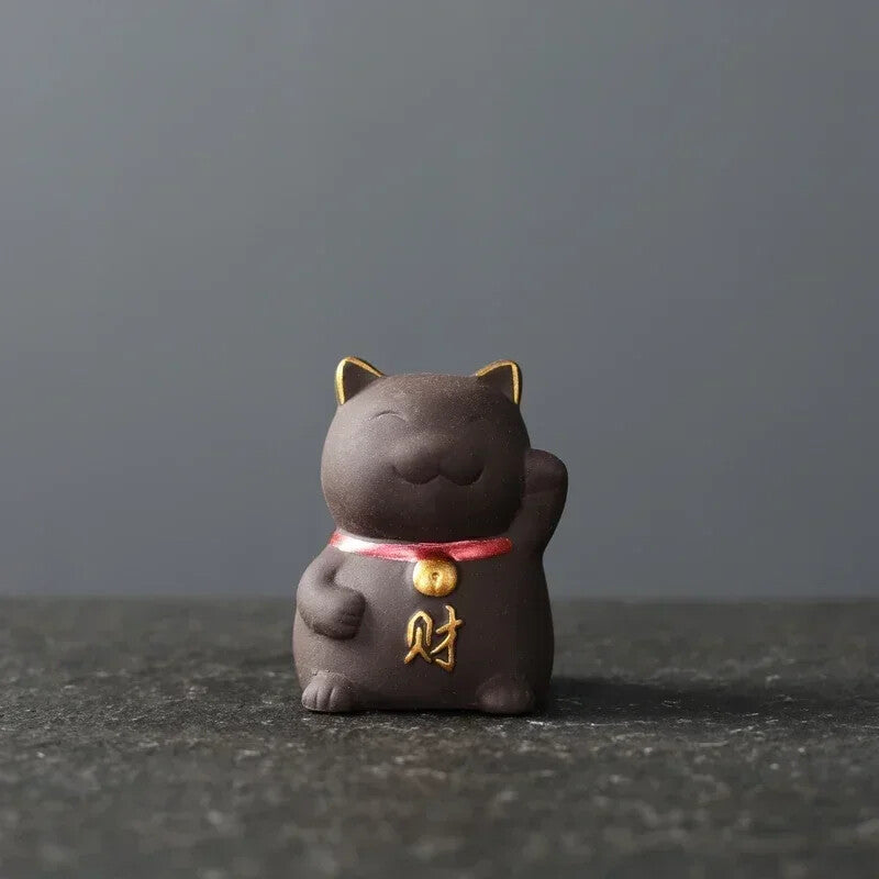 Chinese Purple Clay Tea Pet Decor Lucky Cat Tea Figurine Ornaments Tea Set Decor