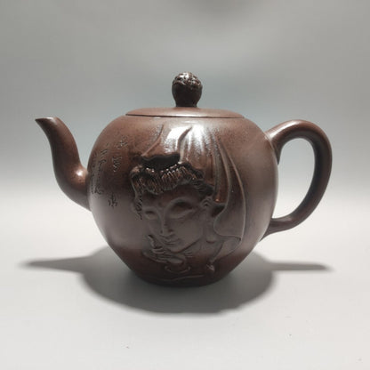 Vintage Chinese Yixing Purple Clay Teapot Zisha Ceremony Carving Guanyin Tea Set
