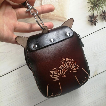 Genuine Leather Owl Coin Purse 3D Ethnic Keychain Bag Phone Pouch Gift