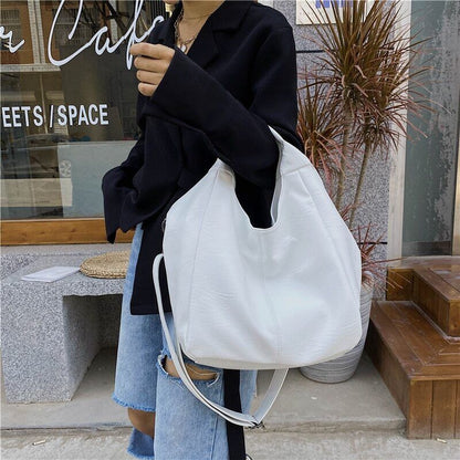 White Leather Women Half Moon Bags Shopper Bag Crossbody Bag Tote Bags