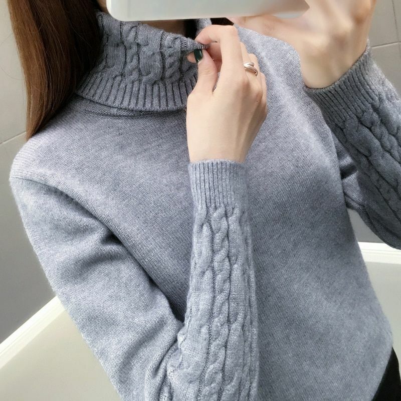 Women Sweater Turtleneck Pullovers Long Sleeve Thick Warm Female Khaki White S L