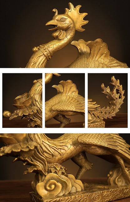 Chinese Feng Shui Brass Phoenix StatueSculpture Mascot Home Decor