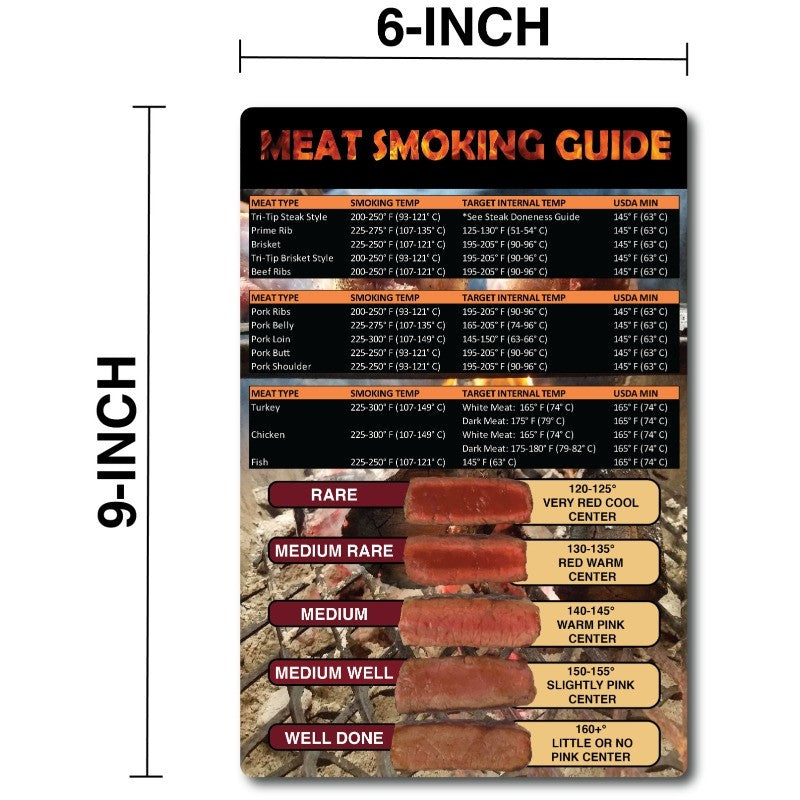 MEAT SMOKING FOOD MAGNET CHEAT SHEET WOOD TEMPERATURE CHART PITMASTER BBQ CHART