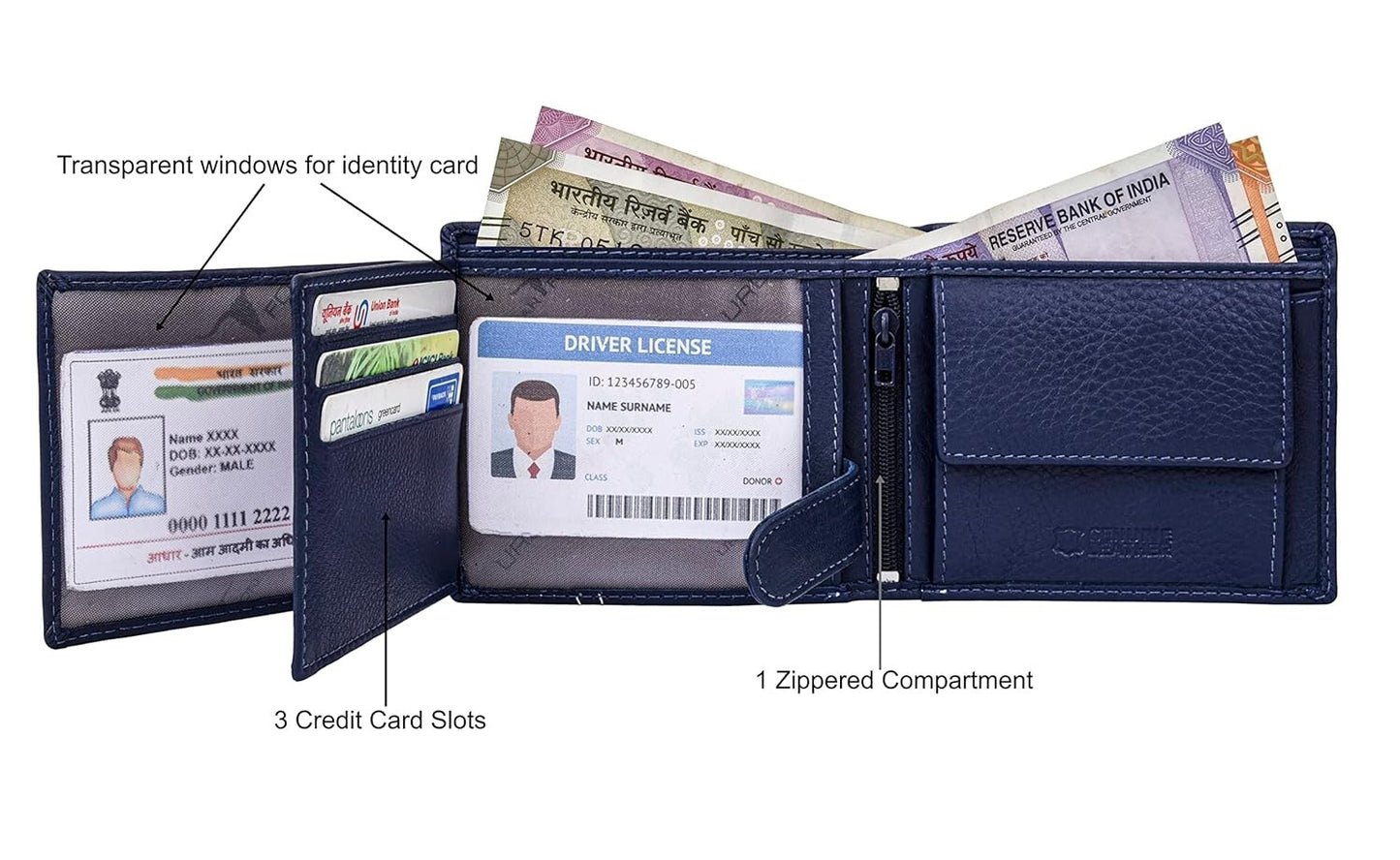 New Blue/White Bi-Fold Leather Men's Wallet RFID Protection Gift Item