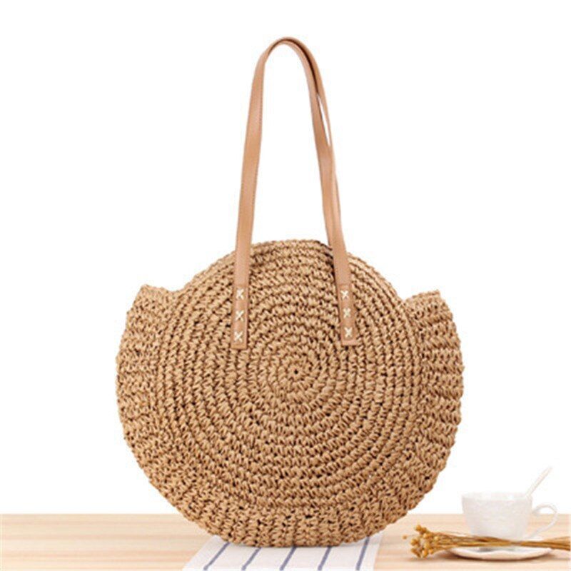 Large Capacity Round Zipper Bag Handmade Summer Beach Travel Holiday Women Bags