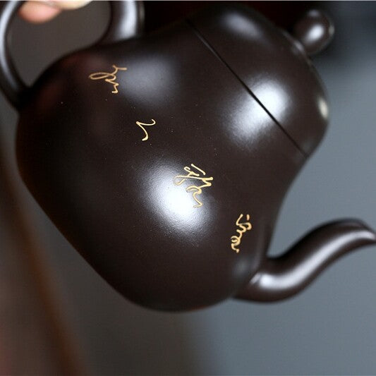 Handmade Tea Pot 9 Infuser Holes Real Yixing Zisha Black Clay Maple Leaf Relief