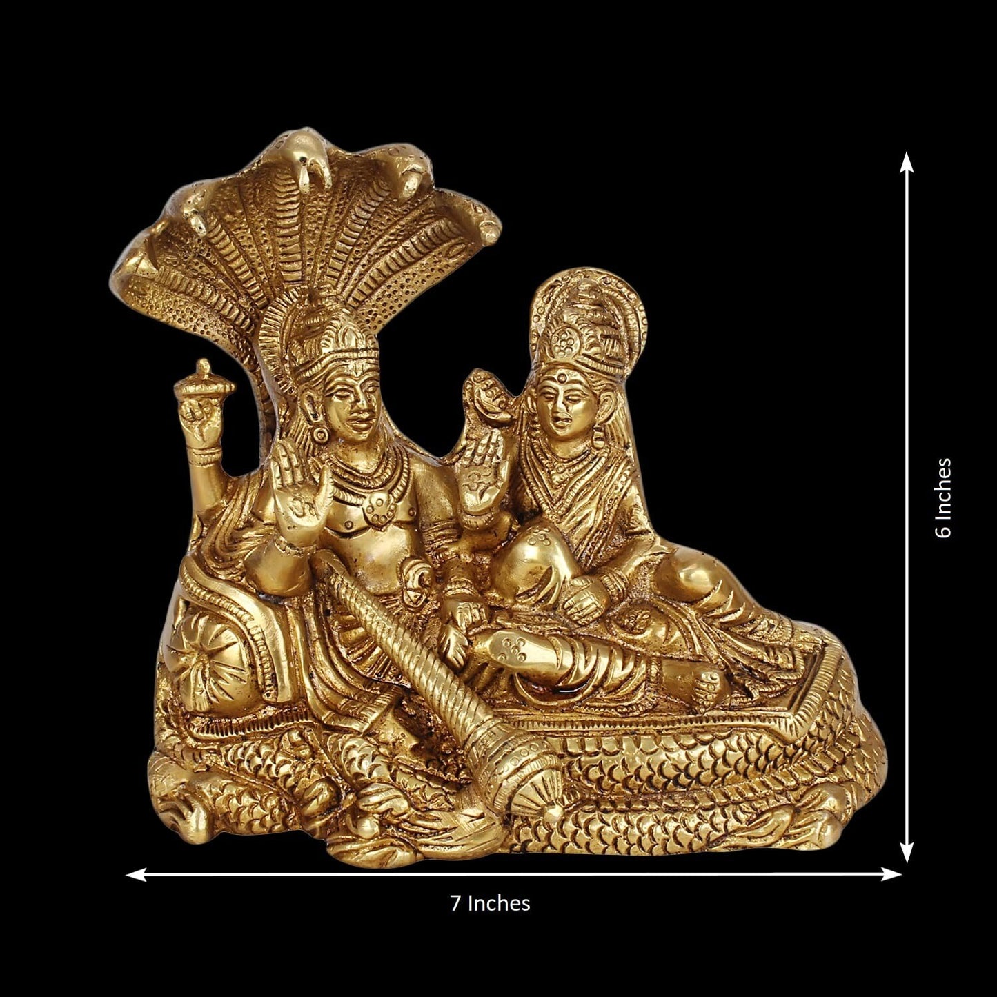 Hindu God Lord Brass Laxmi Vishnu Resting On Sheshnaag Idol Statue Figurine
