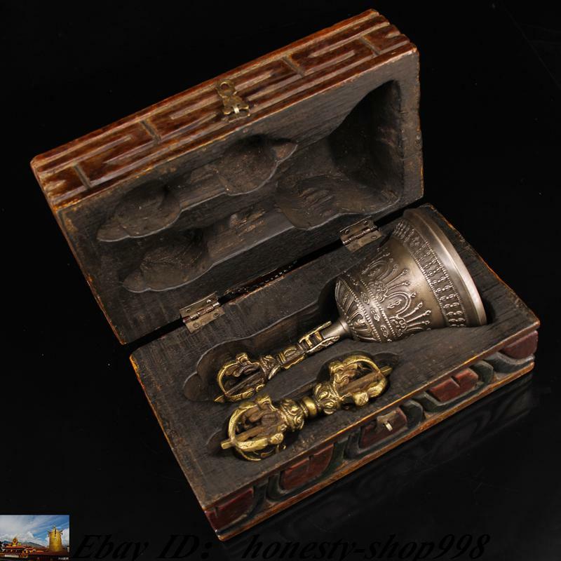 Tibetan Buddhism Bronze Gilt Buddha Head Bells Phurpa Vajra Dorje Phurpa