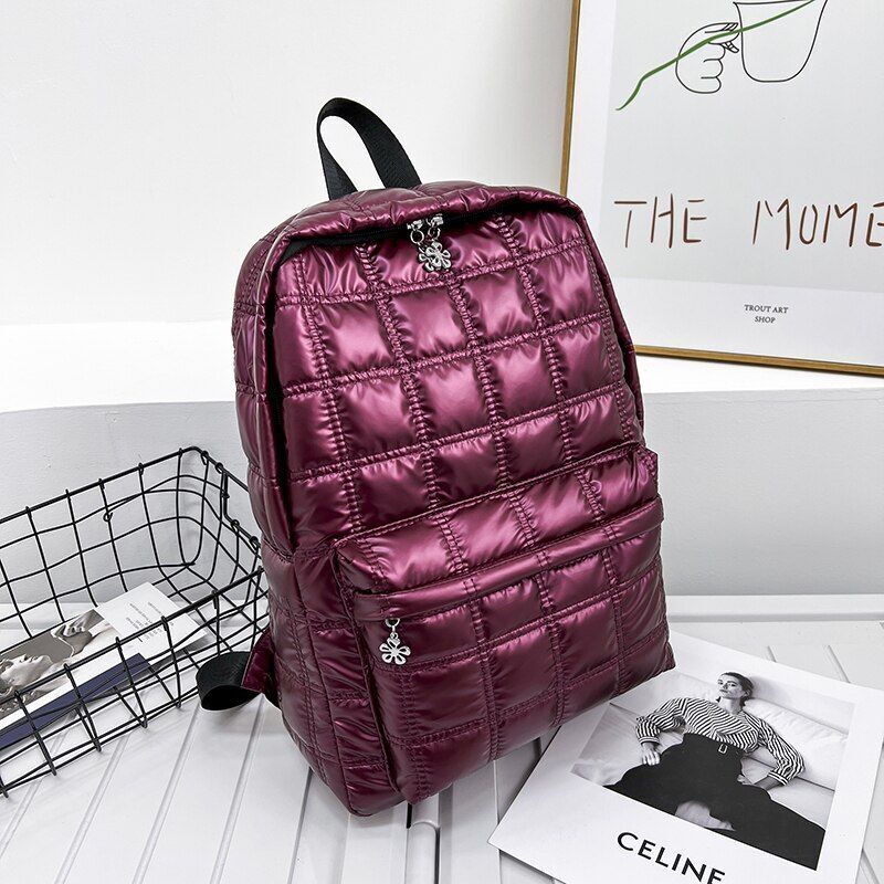 Plaid Backpack Light Casual Bags Women School Back Bags 27*38*10 CM Silver/Gold