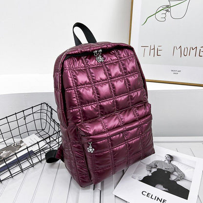 Plaid Backpack Light Casual Bags Women School Back Bags 27*38*10 CM Silver/Gold