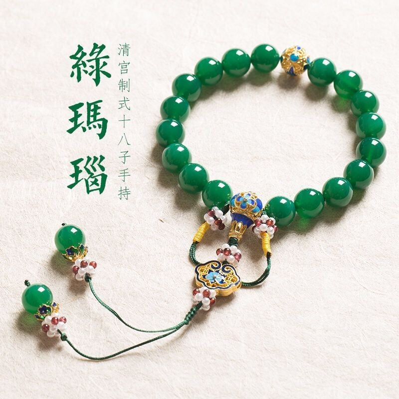 Green Agate Tara Mala Bracelet 10mm 18 Beads Prayer Bead