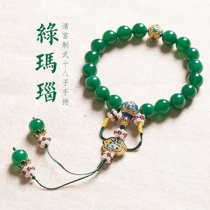 Green Agate Tara Mala Bracelet 10mm 18 Beads Prayer Bead