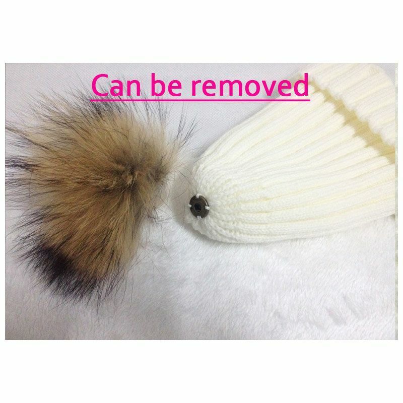 Hat Winter Fur Poms Women Knitted Beanies Cap Thick Skullies Solid Unisex Casual