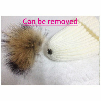 Hat Winter Fur Poms Women Knitted Beanies Cap Thick Skullies Solid Unisex Casual
