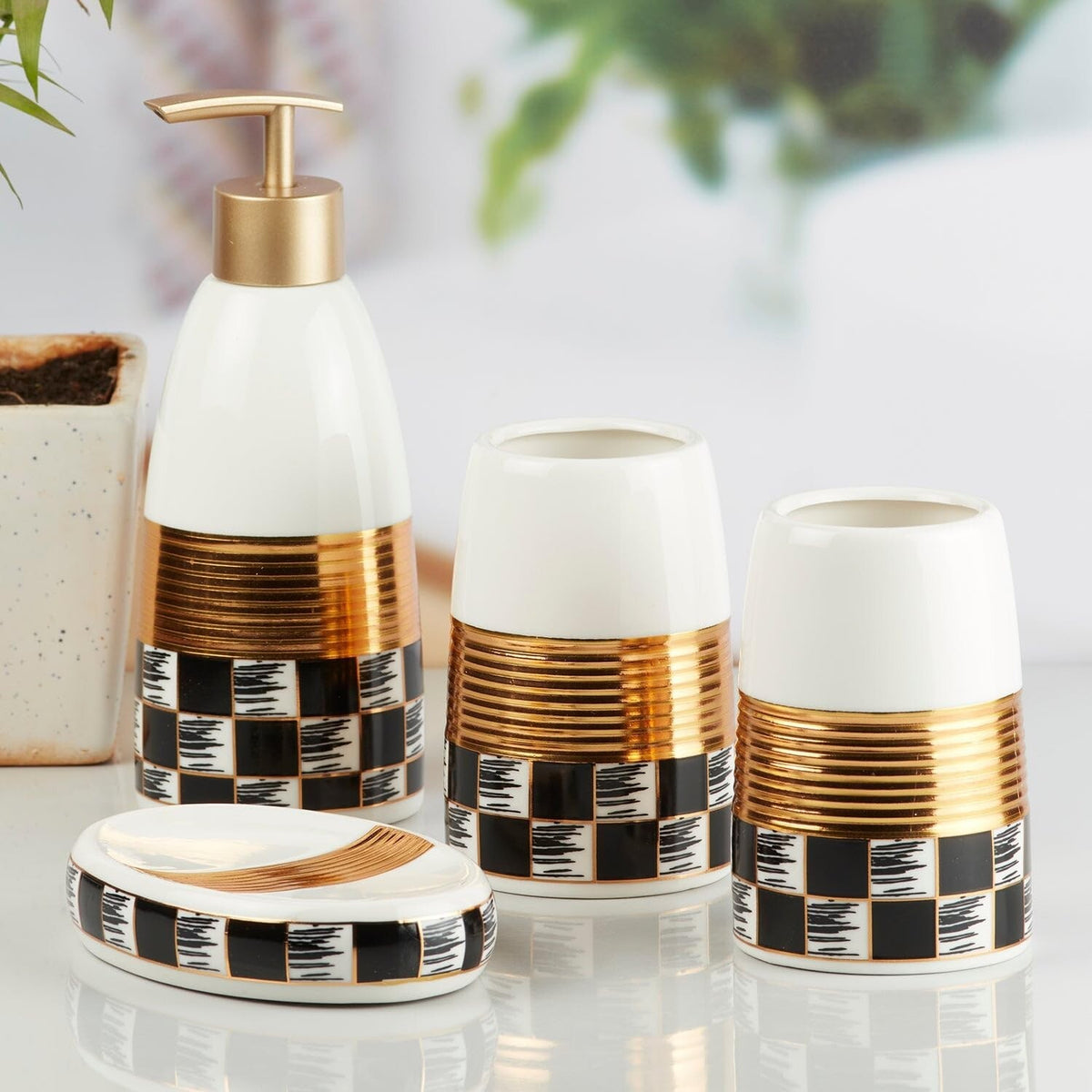 Ceramic Bathroom Accessories Set for Utility & Bathroom Decor Set Of 4