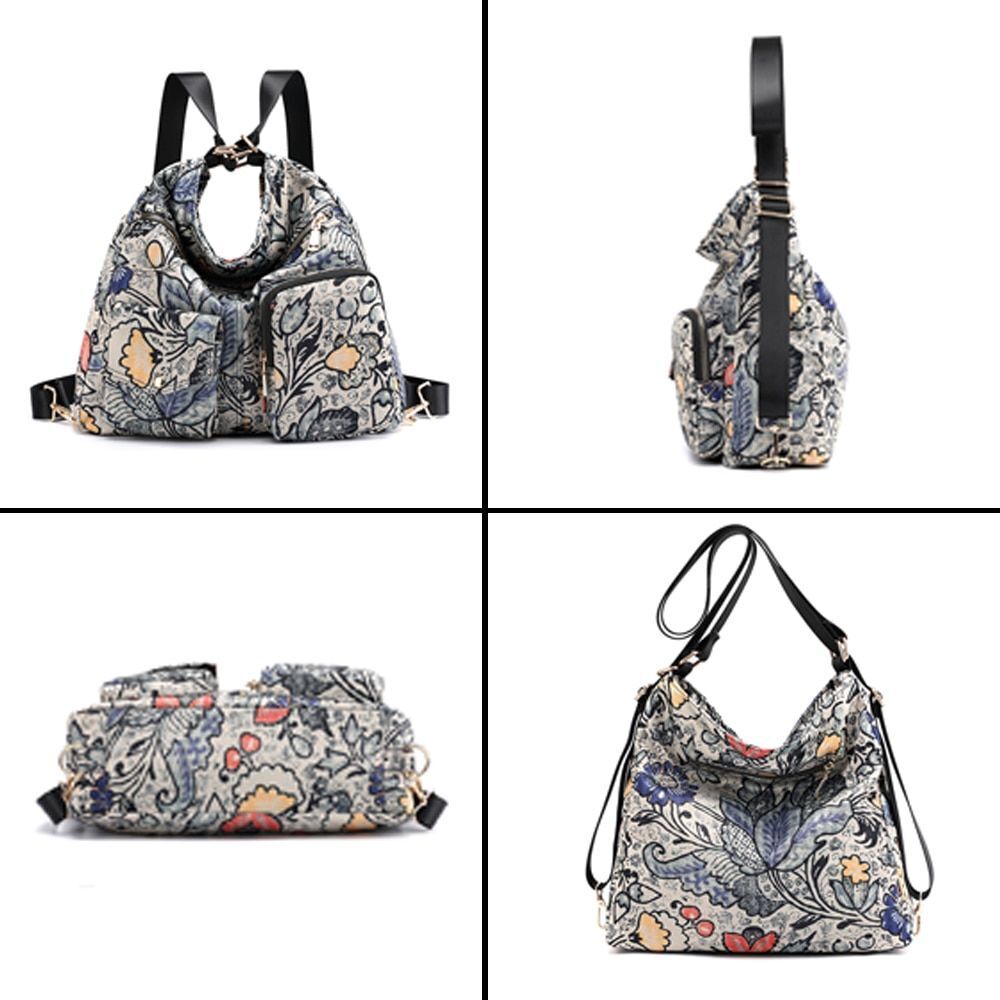 Woman Nylon Laptop Backpack Multifunctional Floral Zipper Soft Traveling Bag 1PC
