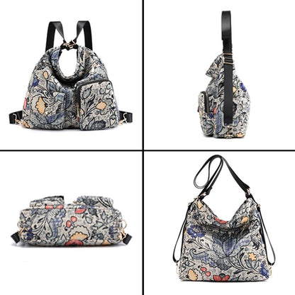 Woman Nylon Laptop Backpack Multifunctional Floral Zipper Soft Traveling Bag 1PC