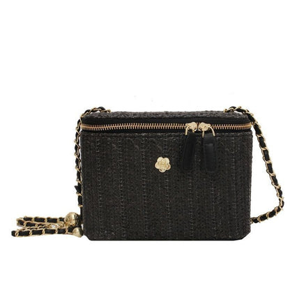Mini Straw Bucket Crossbody Bag Handbag Purse Fashion Chain Simple Shoulder Bags