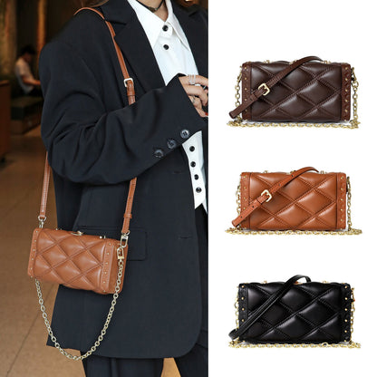 Small Mini Quilted Lambskin Leather Clutch Box Case Shoulder Bag Purse w/ Chain