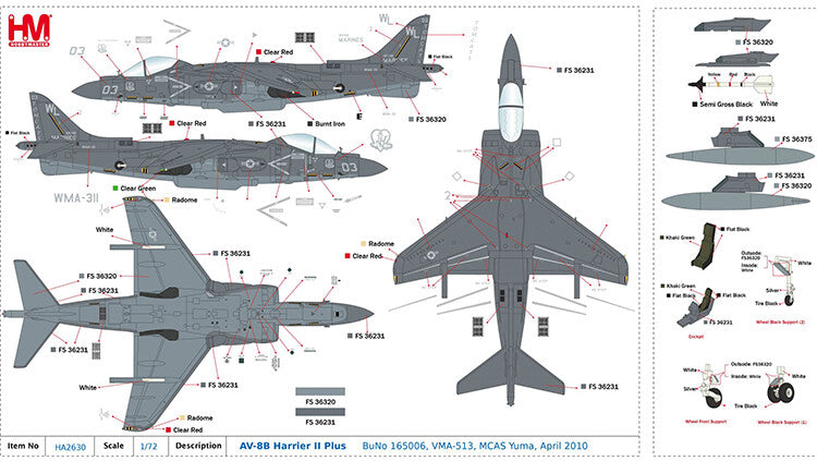 HM 1/72 US AV-8B Harrier Attack aircraft Model Beagle II Plus USMC